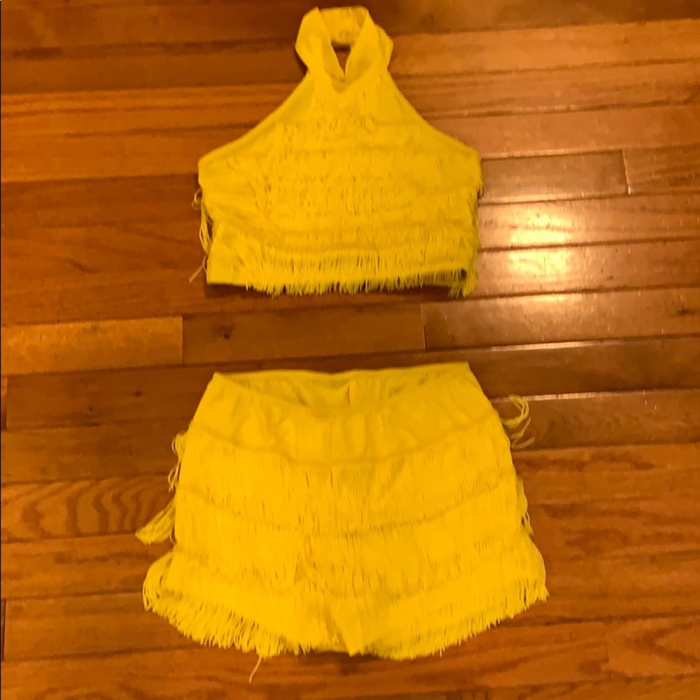 Fringe, yellow, two piece costume. Large child.